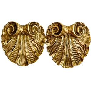 Coppia di accenti da parete Petite vintage in ottone massiccio conchiglia capesante 3" x 3" - Foto 1 di 6