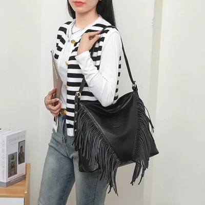 Long Tassels Women Handbag Large Capacity Shoulder Bag Ladies Hand Bag Fringe - Image 1 of 4