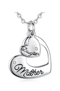 925 Silber Mutter Tochter Halskette – Herz Anhänger – Geschenk zum Muttertag - Bild 1 von 7