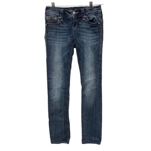 "Pantalones de mezclilla Rock Revival Alanis rectos azules embellecidos bolsillos talla 4 o 27""" - Imagen 1 de 9