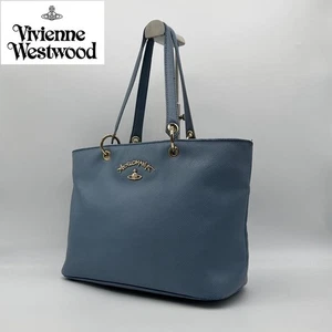 Vivienne Westwood Women's Tote Shoulder Bag Orb Light Blue Silver Leather Ladies - Picture 1 of 11