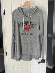 Jackson Hole Wyoming Hoodie Gray Techstyles Women’s XL Long Sleeve Pullover - Picture 1 of 5