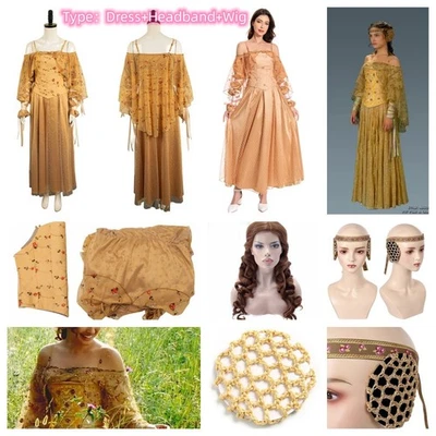 Anime Wars Reina Padme Amidala Disfraz Cosplay Vestido Amarillo Prado + Diadema + Peluca  Foto 1 de 4