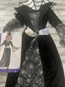 Medium Child Gothic Vampire Costume Black & Silver Dress with Collar, Size 8–10 - Picture 1 of 14