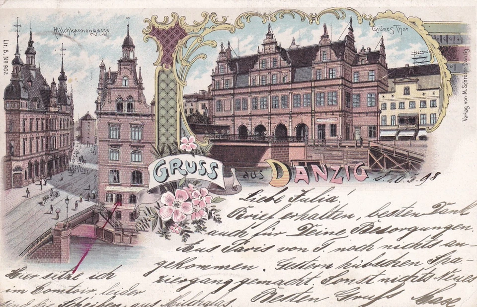 Gruss aus Danzig Gdansk AK 1898 Litho Milchkannengasse Polen Polska 2512017 - Bild 1 von 2