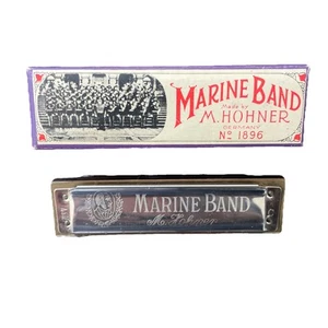 VINTAGE M. HOHNER MARINE BAND HARMONICA N0. 1896 WITH BOX GERMANY KEY C - Picture 1 of 15