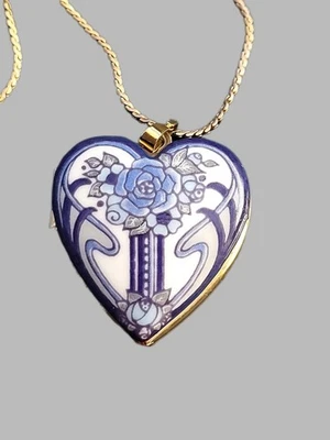 Michaela Frey, Blue & White Enamel Heart Shaped Pendant Necklace - Image 1 of 4