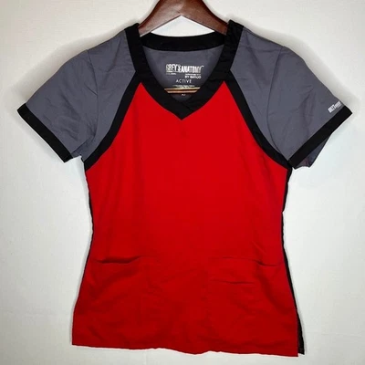 Grey’s Anatomy by Barco Active Women’s XS Red/Gray V-Neck Scrub Top - Image 1 of 4