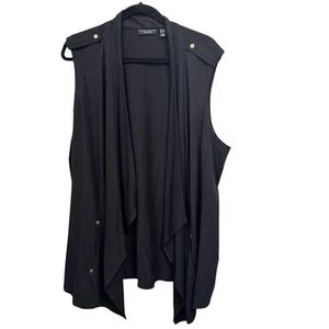 SUSAN GRAVER 3X Open Front Draped Soft Stretchy Knit Sleeveless Cardigan Black - Picture 1 of 7