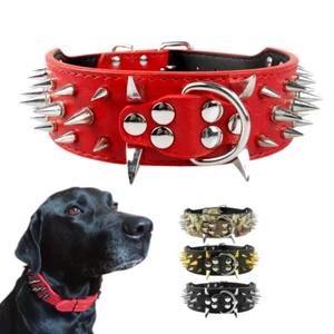 2'' Wide Sharp Spiked Studded Dog Collar Soft PU Leather for Medium Large Dogs - Picture 1 of 20