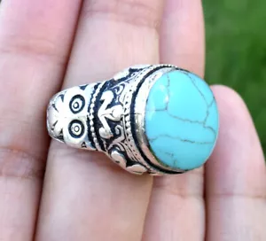 Anillo Kuchi tribal ovalado étnico bohemio bohemio boho de piedra turquesa azul torre de joyería - Imagen 1 de 10