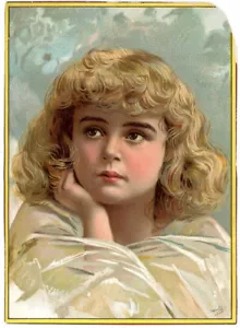 Sindicato de tarjetas comerciales victorianas de la década de 1890 gama Argand. Chica rubia. Cabello rizado, pollos rosados - Imagen 1 de 2