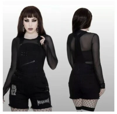 Pantalones Cortos Denim Killstar Cassidy Overall Parches H8 U2 Envejecidos con Tachuelas MEDIANOS Foto 1 de 4