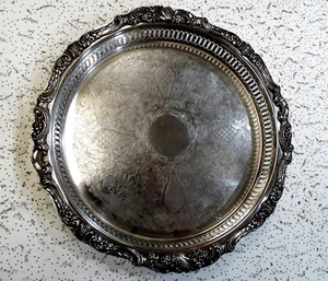 Schöne Vintage Barock von Wallace 13-1/4" durchbohrte Silberplatte Servierplatte - Bild 1 von 8