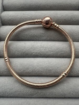 Pandora S925 Moments Signature Circle Rose Gold Snake Charm Chain Bracelet 19cm - Image 1 of 2