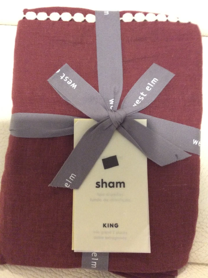 West Elm European Flax Linen King Sham Pom Pom NWT Currant  Red - Image 1 of 1