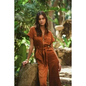 Hutch Jumpsuit Kerrigan Satin Zipper Front Jumpsuit Copper Orange Size Small NWT - Picture 1 of 5