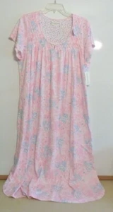 NWT MISS ELAINE LONG NIGHTGOWN-SS-SZ 1X-PINK/WHITE-$78 SOFT COTTON BLEND - Picture 1 of 4