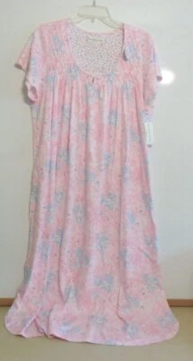 NWT MISS ELAINE LONG NIGHTGOWN-SS-SZ 1X-PINK/WHITE-$78 SOFT COTTON BLEND - Image 1 of 4