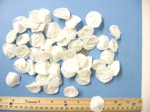 White 1 1/4" Rolled Rose Ribbon Flowers 45 Pc. Vintage inventory. Ships from USA - Picture 1 of 1