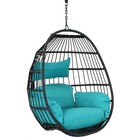 Black Resin Wicker Hanging Egg Chair With Cushions - Blue By Sunnydaze