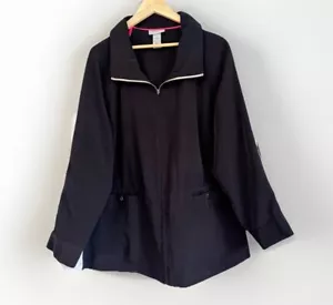 Catherines Women Windbreak Jacket Size 1X Black Zip Pocket Outdoor Packable - Picture 1 of 9
