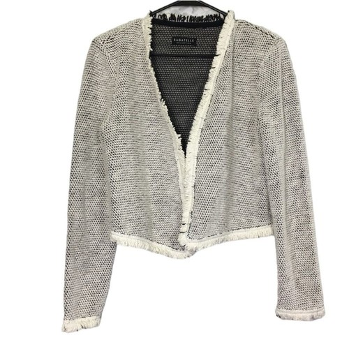 OFF WHITE BAGATELLE FRANGE TRIM TWEED CROP APERTO DAVANTI MANICA LUNGA AVORIO CARDIGAN GIACCA S