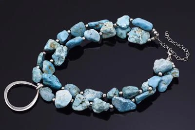 Vintage Silver Plated Natural Turquoise Beaded Double-Strand Necklace 186.3Grams - Image 1 of 4