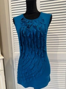 Kenar Women's Teal or Turquoise Ruffled Front Sleeveless Top Sz S - Picture 1 of 3