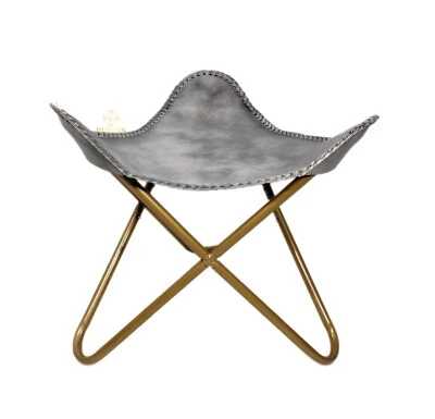 Taburete Abierto De Hierro Con Soporte De Cuero Para Oficina Jardín Relajante - Imagen 1 de 4