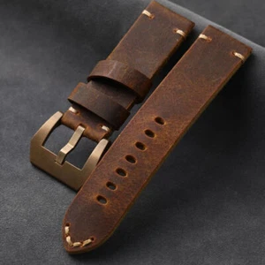Bracelet Handmade Watchband Brown Leather Bronze Buckle Genuine Watch Strap - Picture 1 of 10