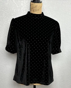 Blusa Nanette Lepore Dorada Tachonada Negra Terciopelo Top Bruja Capricho Mediana - Imagen 1 de 20