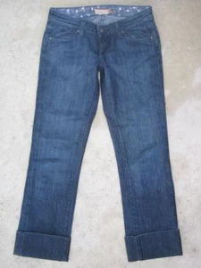 Pantalones de mezclilla cortos Paige con puños para mujer talla 25 oscuros desgastados con elásticos - Imagen 1 de 10