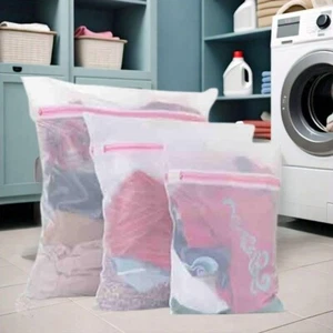 3 x Zipped Laundry Washing Mesh Net Clothes Bra Sox Underwear Machine Wash Bags. - Picture 1 of 7