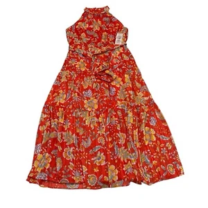 Nanette Lepore Kleid Damen 2 orange Blumen Chiffon Blumen Stufen Midi hochgeschlossen - Bild 1 von 10
