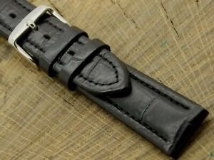 Hadley-Roma NOS Unused 20mm Black Alligator Grain Watch Band Silver Tone Buckle