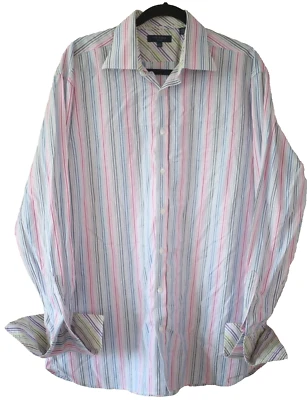 Camisa de vestir Ted Baker London para hombre talla 17 32/33 botón delantero rayas rosa azul Foto 1 de 4
