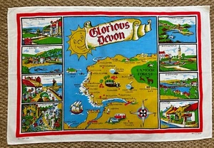 VINTAGE 1980s GLORIOUS DEVON cotton tea towel souvenir UK county UNUSED - Picture 1 of 5