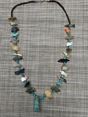 Collar fetiche vintage 27 ANIMALES múltiples piedras preciosas plata esterlina suroeste Foto 1 de 4