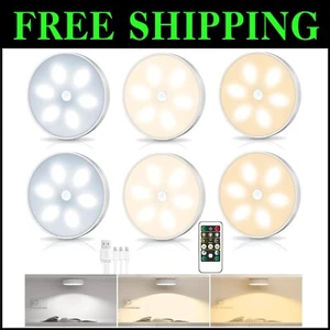 6-Pack Wireless Motion Sensor LED Puck Lights with Remote - 3 Color Temperatures - Picture 1 of 9