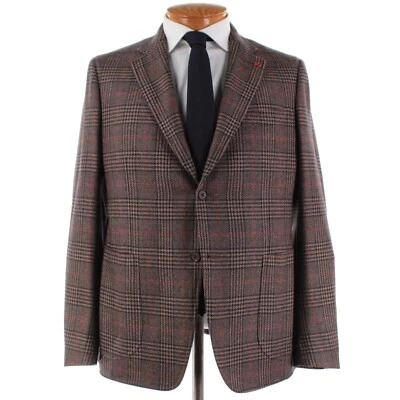 Abrigo deportivo Isaia nuevo con etiquetas lana/seda talla 52R (42R EE. UU.) marrón con cuadros azules y rojos Foto 1 de 4