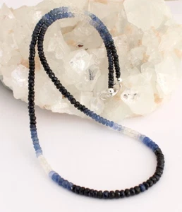 Edle Saphir Kette edelsteinkette Fecettierte blau weiße farbverlauf Collier 44cm - Picture 1 of 2