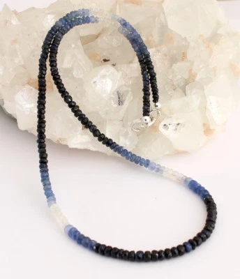 Nobile Zaffiro Collana Pietre Preziose Sfaccettato Blu Bianchi Gradiente 44cm - Immagine 1 di 2