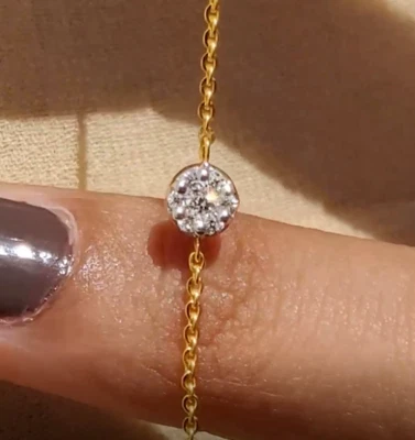 0.12CT Pave diamond bracelet in 14kt solid yellow gold, anniversary gift for her - Image 1 of 4