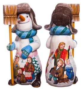 Wooden hand carved Snowman figurine 11", Handmade Christmas Home Decoration - Picture 1 of 11