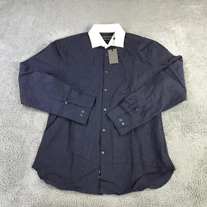 John Varvatos Shirt Mens Medium 15.5 Button Up  Blue Linen preppy Casual Adult - Picture 1 of 13