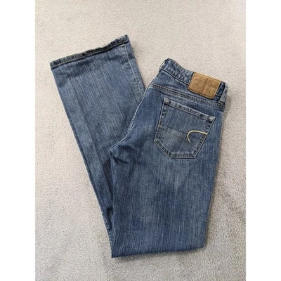 American Eagle Hipster Jeans Flare Leg Denim Blue Wash Women's Size 6 Long - Image 1 of 4