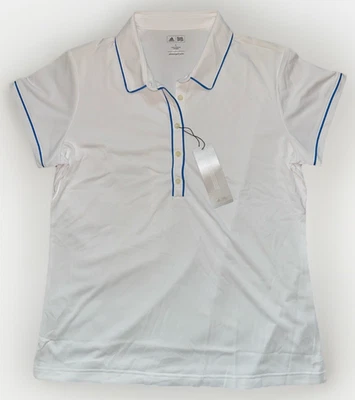Camisa Polo Adidas Golf Performance Blanca con Borde Azul • Para Mujer L Foto 1 de 4