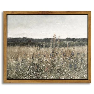 Framed Canvas Wall Art Vintage Decor, Meadow with Flowers Painting Wall Art P... - Picture 1 of 7