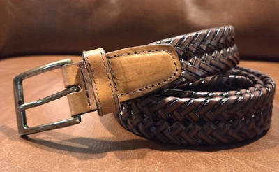 Mens 36 Brown/Tan Braided Leather Belt Saddlebred Nickle Buckle Western Casual - Image 1 of 4